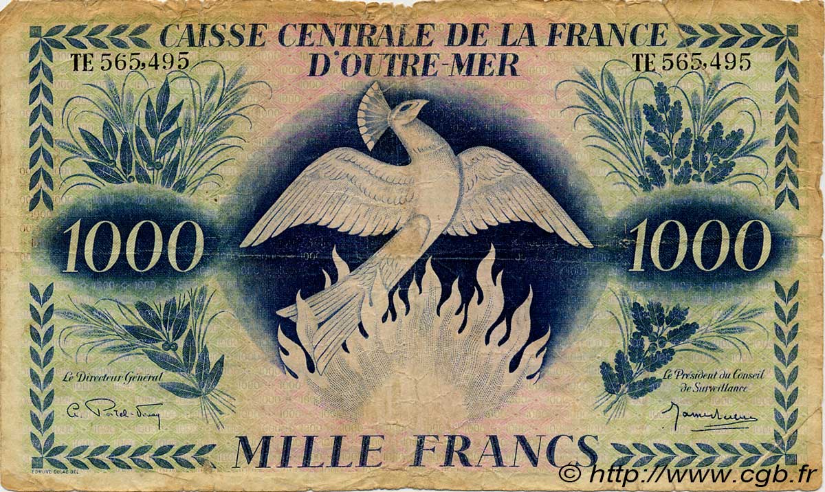 1000 Francs Phénix AFRIQUE ÉQUATORIALE FRANÇAISE  1944 P.19a B+