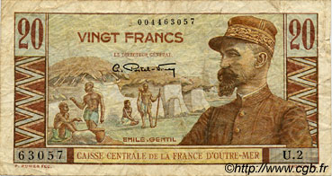 20 Francs Émile Gentil AFRIQUE ÉQUATORIALE FRANÇAISE  1946 P.22 TB