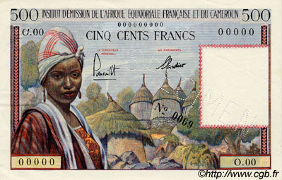 500 Francs Spécimen AFRIQUE ÉQUATORIALE FRANÇAISE  1957 P.33s SUP+