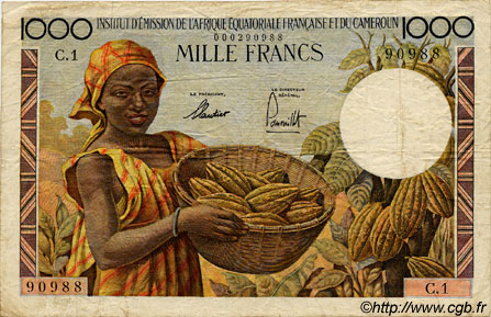 1000 Francs AFRIQUE ÉQUATORIALE FRANÇAISE  1957 P.34 TB