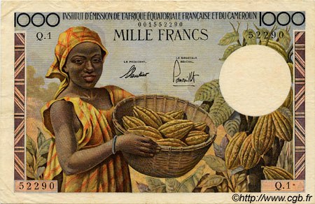 1000 Francs AFRIQUE ÉQUATORIALE FRANÇAISE  1957 P.34 TTB