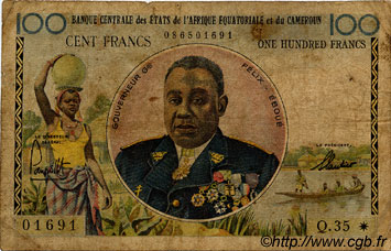 100 Francs ÉTATS DE L AFRIQUE ÉQUATORIALE  1961 P.02 pr.B