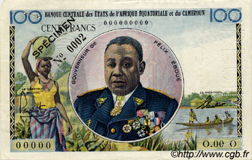 100 Francs Spécimen ÉTATS DE L AFRIQUE ÉQUATORIALE  1961 P.01fs TTB+