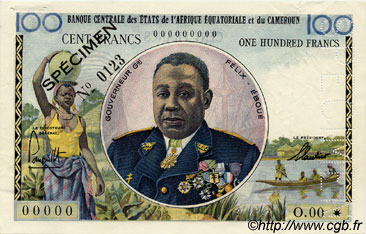 100 Francs Spécimen ÉTATS DE L AFRIQUE ÉQUATORIALE  1961 P.02s SUP+