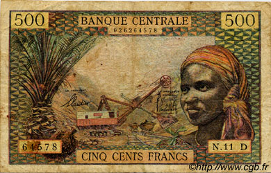 500 Francs ÉTATS DE L AFRIQUE ÉQUATORIALE  1965 P.04h B à TB