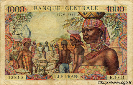 1000 Francs ÉTATS DE L AFRIQUE ÉQUATORIALE  1962 P.05f TB