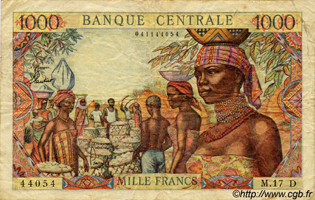 1000 Francs ÉTATS DE L AFRIQUE ÉQUATORIALE  1962 P.05h TB