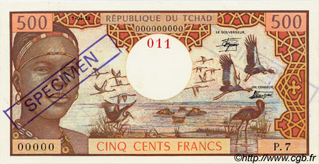 500 Francs Spécimen TCHAD  1978 P.02bs SPL+