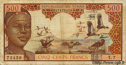 500 Francs TCHAD  1978 P.02b B à TB