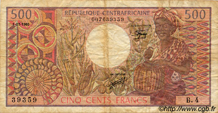 500 Francs CENTRAFRIQUE  1980 P.09 B+