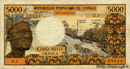5000 Francs CONGO  1974 P.04b TB