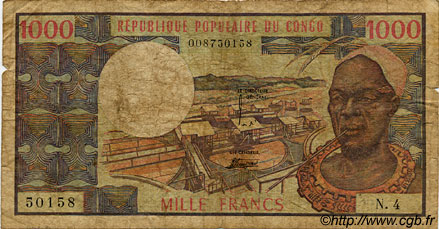 1000 Francs CONGO  1978 P.03c pr.B
