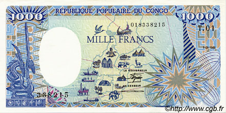 1000 Francs CONGO  1985 P.09 SPL