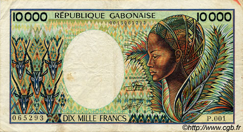10000 Francs GABON  1984 P.07a TB