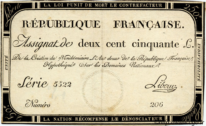 250 Livres FRANCE  1793 Laf.170 TTB à SUP