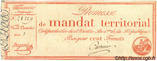 100 Francs FRANCE  1796 Laf.201 SPL