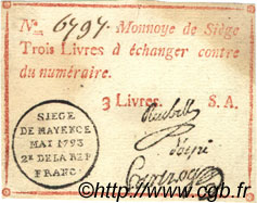 3 Livres FRANCE régionalisme et divers Mayence 1793 Laf.248 TTB+