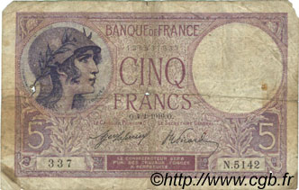 5 Francs FEMME CASQUÉE FRANCE  1919 F.03.03 B+