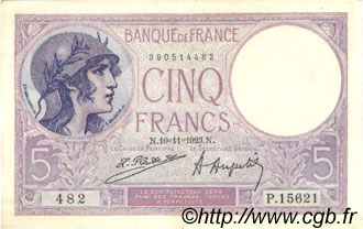 5 Francs FEMME CASQUÉE FRANCE  1923 F.03.07 pr.SUP