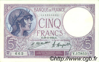 5 Francs FEMME CASQUÉE FRANCE  1924 F.03.08 pr.SPL