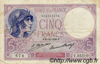 5 Francs FEMME CASQUÉE FRANCE 1926 F.03.10 TTB