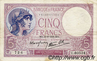 5 Francs FEMME CASQUÉE modifié FRANCE  1939 F.04.05 TTB