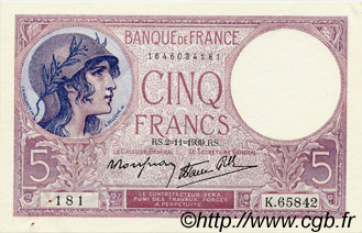 5 Francs FEMME CASQUÉE modifié FRANCE  1939 F.04.14 SUP à SPL