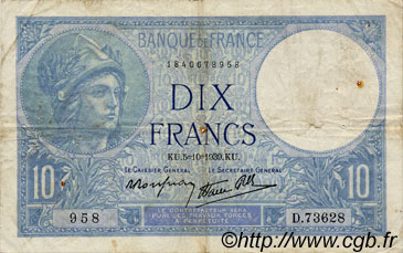 10 Francs MINERVE modifié FRANCE  1939 F.07.10 TB