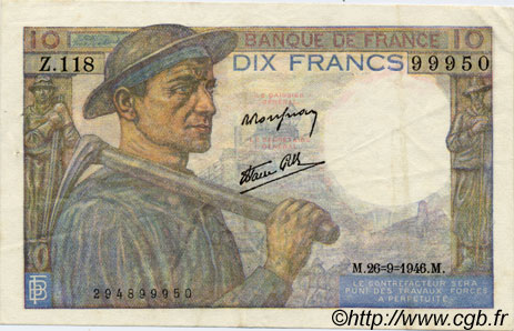 10 Francs MINEUR FRANCE  1941 F.08 TTB
