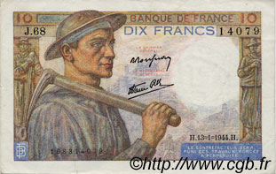 10 Francs MINEUR FRANCE  1944 F.08.10 TTB+