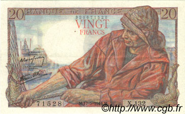 20 Francs PÊCHEUR FRANCE  1944 F.13.09 SUP