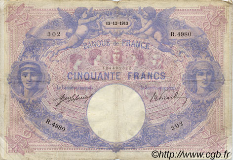 50 Francs BLEU ET ROSE FRANCE  1913 F.14.26 TB