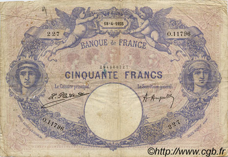 50 Francs BLEU ET ROSE FRANCE  1925 F.14.38 B