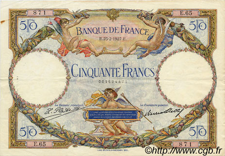 50 Francs LUC OLIVIER MERSON FRANCE  1927 F.15.01 TTB+