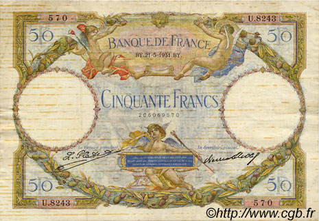 50 Francs LUC OLIVIER MERSON type modifié FRANCE  1931 F.16.02 TTB