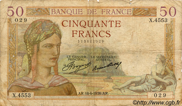 50 Francs CÉRÈS FRANCE  1936 F.17.27 B