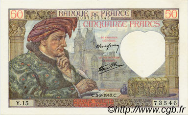 50 Francs JACQUES CŒUR FRANCE  1940 F.19.02 SUP à SPL