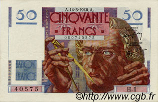 50 Francs LE VERRIER FRANCE  1946 F.20.01 SUP