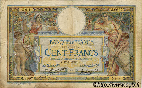 100 Francs LUC OLIVIER MERSON sans LOM FRANCE 1922 F.23.15 B+