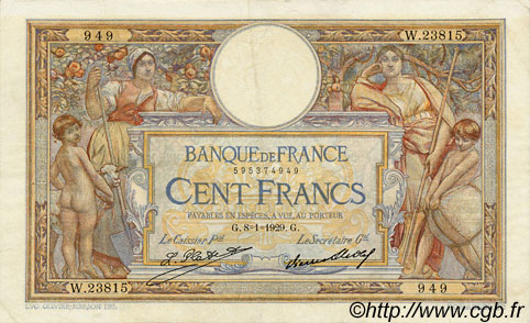100 Francs LUC OLIVIER MERSON grands cartouches FRANCE  1929 F.24.08 TTB