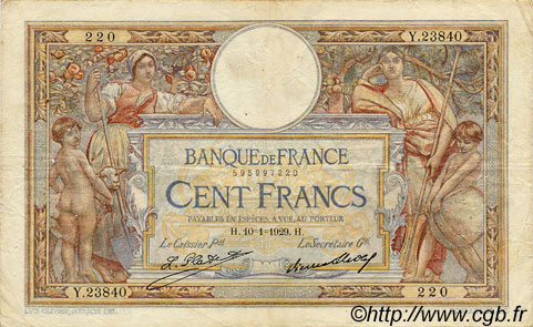 100 Francs LUC OLIVIER MERSON grands cartouches FRANCE  1929 F.24.08 TB+