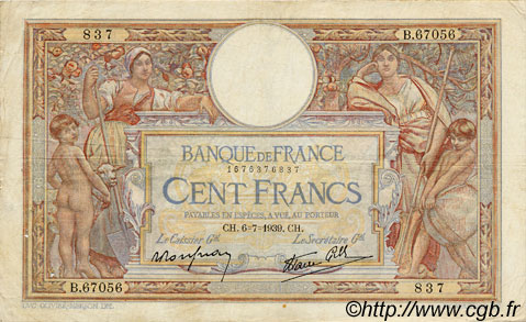 100 Francs LUC OLIVIER MERSON type modifié FRANCE  1939 F.25.48 TTB