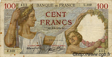100 Francs SULLY FRANCE  1939 F.26.02 TB