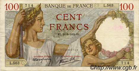 100 Francs SULLY FRANCE  1939 F.26.05 TTB+