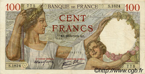 100 Francs SULLY FRANCE  1939 F.26.08 TTB