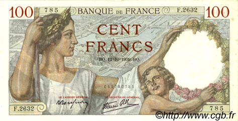 100 Francs SULLY FRANCE  1939 F.26.10 SPL