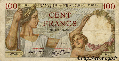 100 Francs SULLY FRANCE  1940 F.26.21 TB+