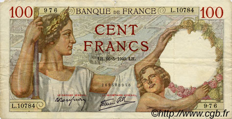 100 Francs SULLY FRANCE  1940 F.26.29 TB