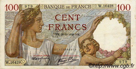 100 Francs SULLY FRANCE  1940 F.26.41 TTB+