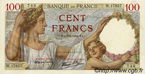 100 Francs SULLY FRANCE  1941 F.26.44 SUP